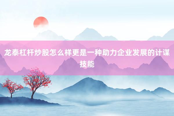 龙泰杠杆炒股怎么样更是一种助力企业发展的计谋技能