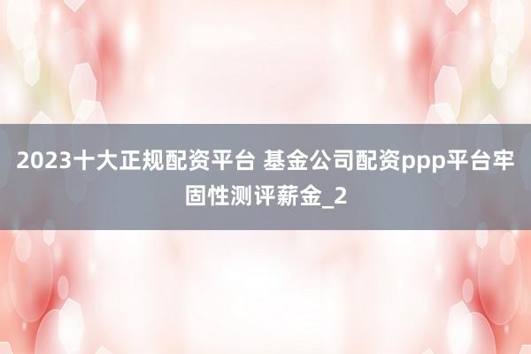 2023十大正规配资平台 基金公司配资ppp平台牢固性测评薪金_2