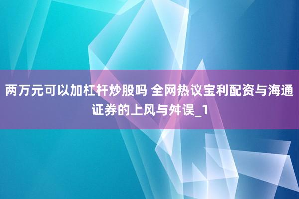 两万元可以加杠杆炒股吗 全网热议宝利配资与海通证券的上风与舛误_1